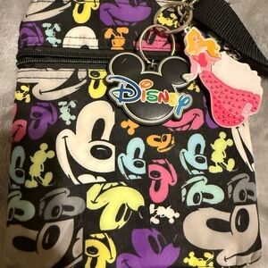 Disney Parks Mickey Mouse Faces Print Crossbody Messenger Bag Zipper Satchel